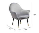 Zuo Modern Alexandria 100% Polyester, Plywood, Steel Modern Commercial Grade Accent Chair Gray, Black, Gold 100% Polyester, Plywood, Steel