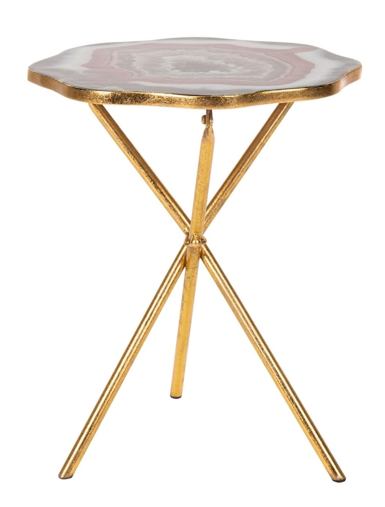 Safavieh Celeste Faux Agate Side Table Multi Blue & Maroon Gold Metal ACC3204A