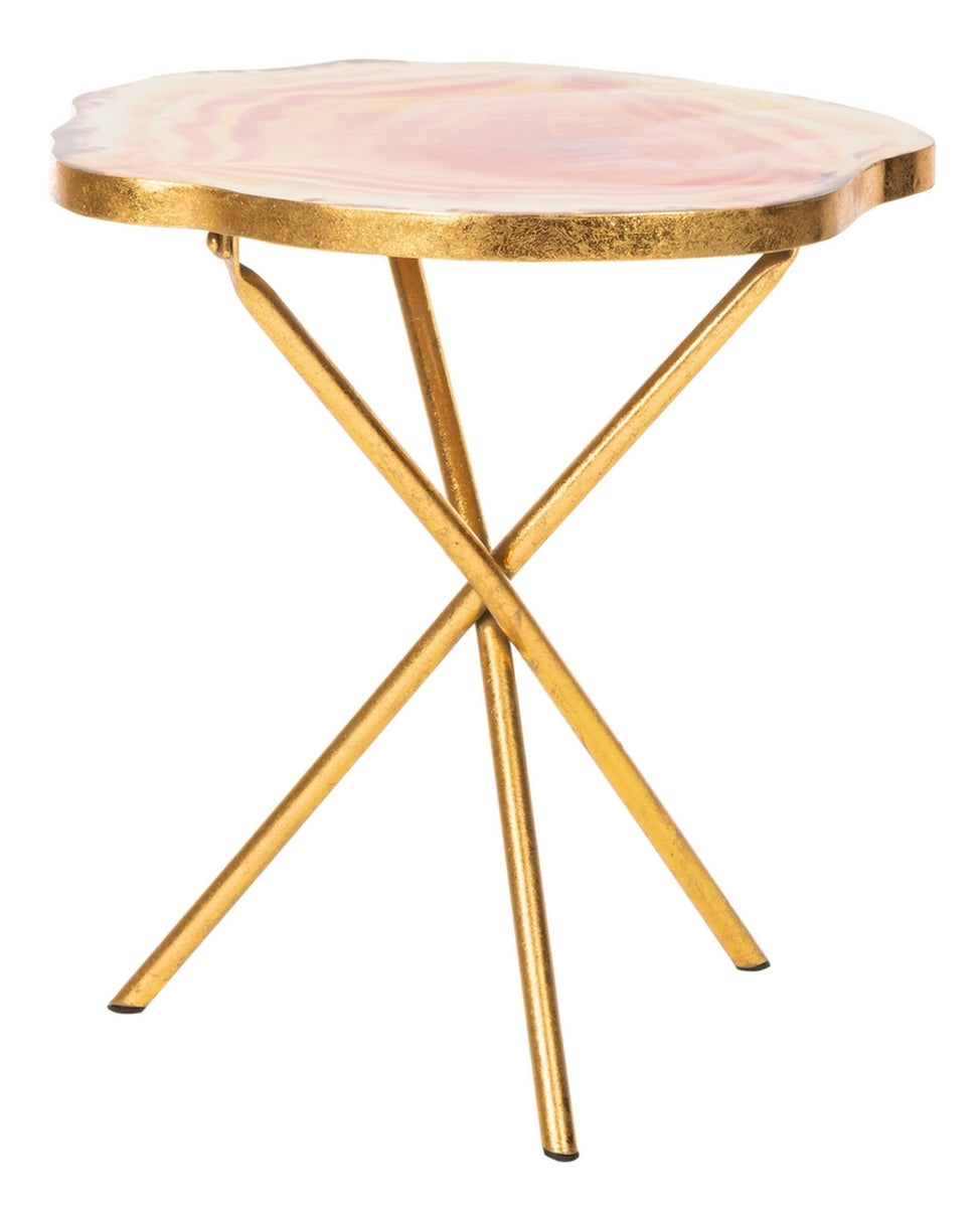 Safavieh Giselle Faux Agate Side Table Multi Orange Gold Metal ACC3206A