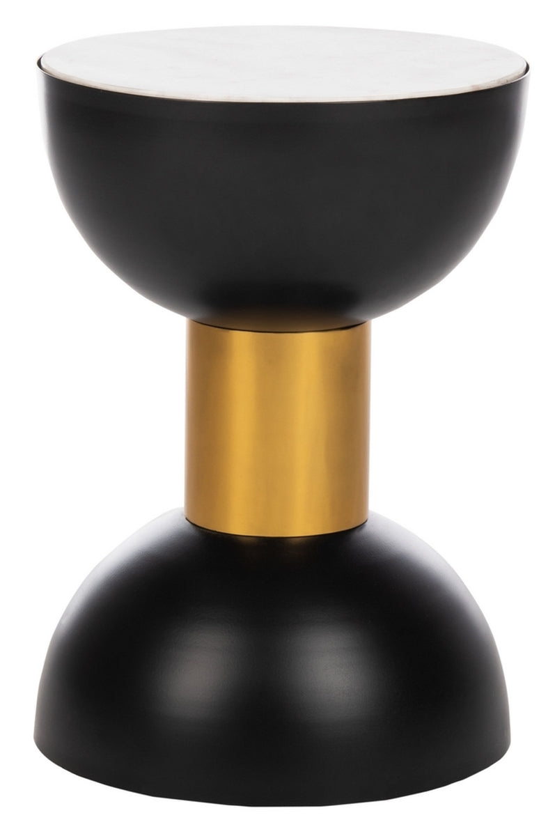 Safavieh Zephyr Round Accent Table White Marble Black Gold Metal ACC3212A