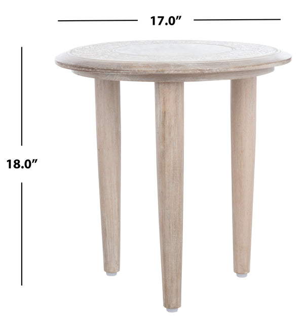 Safavieh Rehnuma Carved Side Table in White Washed ACC5300A 889048667952