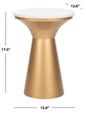 Safavieh Mila Pedestal End Table White Marble Brass Metal ACC7203A