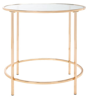 Kolby Round Glass Side Table Polished Gold Frame / Clear Glass Top Metal ACC8004A
