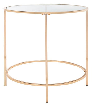Kolby Round Glass Side Table Polished Gold Frame / Clear Glass Top Metal ACC8004A