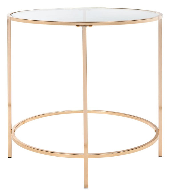 Kolby Round Glass Side Table Polished Gold Frame / Clear Glass Top Metal ACC8004A