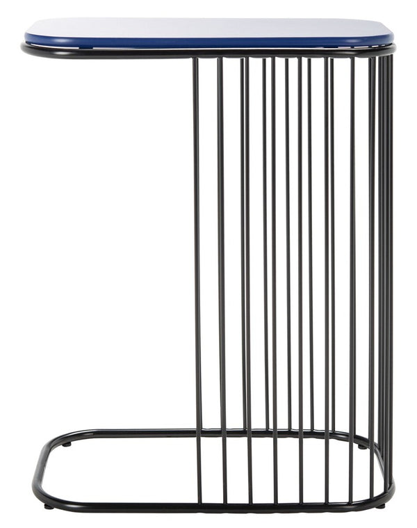 Stafford Side Table Blue Wood Top / Powder Coated Black Iron Body  Wood/Metal ACC8005B