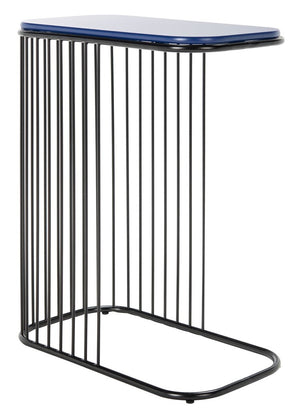 Stafford Side Table Blue Wood Top / Powder Coated Black Iron Body  Wood/Metal ACC8005B