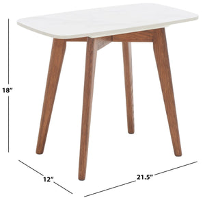 Safavieh Karina Rectangular End Table White Ceramic Faux Marble / Walnut ACC8101A