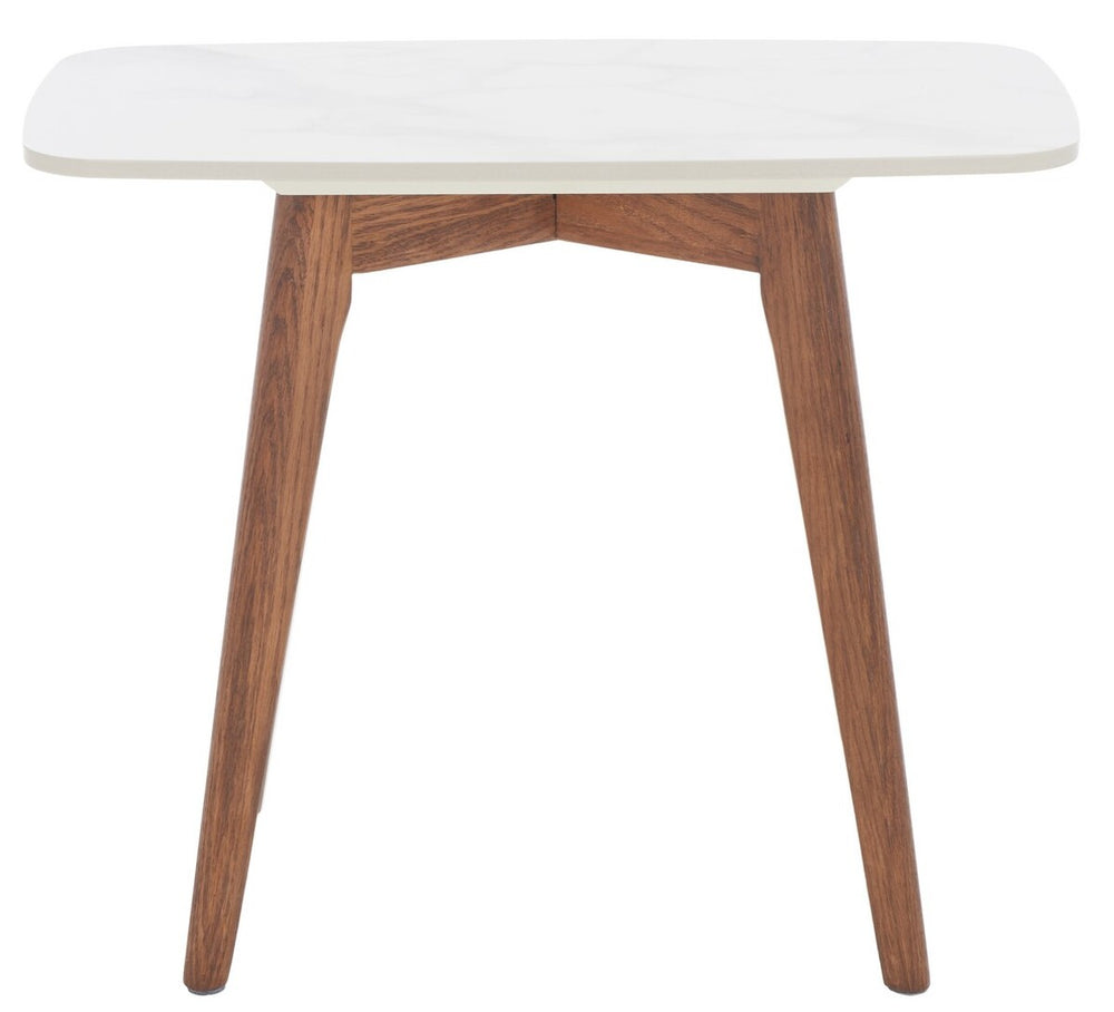 Safavieh Karina Rectangular End Table White Ceramic Faux Marble / Walnut ACC8101A