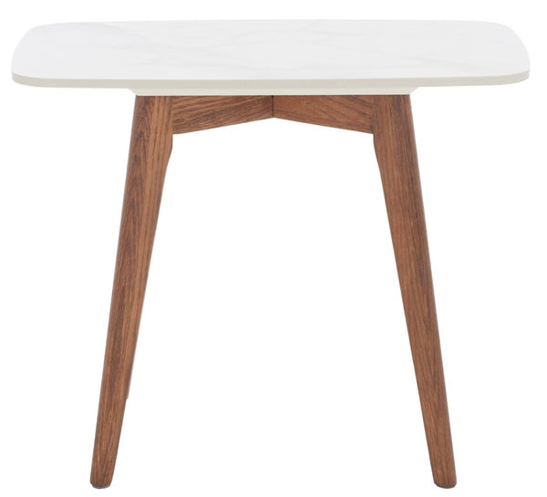 Safavieh Karina Rectangular End Table White Ceramic Faux Marble / Walnut ACC8101A