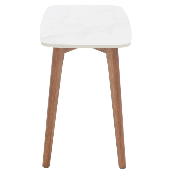 Safavieh Karina Rectangular End Table White Ceramic Faux Marble / Walnut ACC8101A