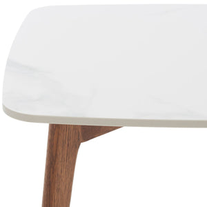 Safavieh Karina Square End Table White Ceramic Faux Marble / Walnut ACC8102A