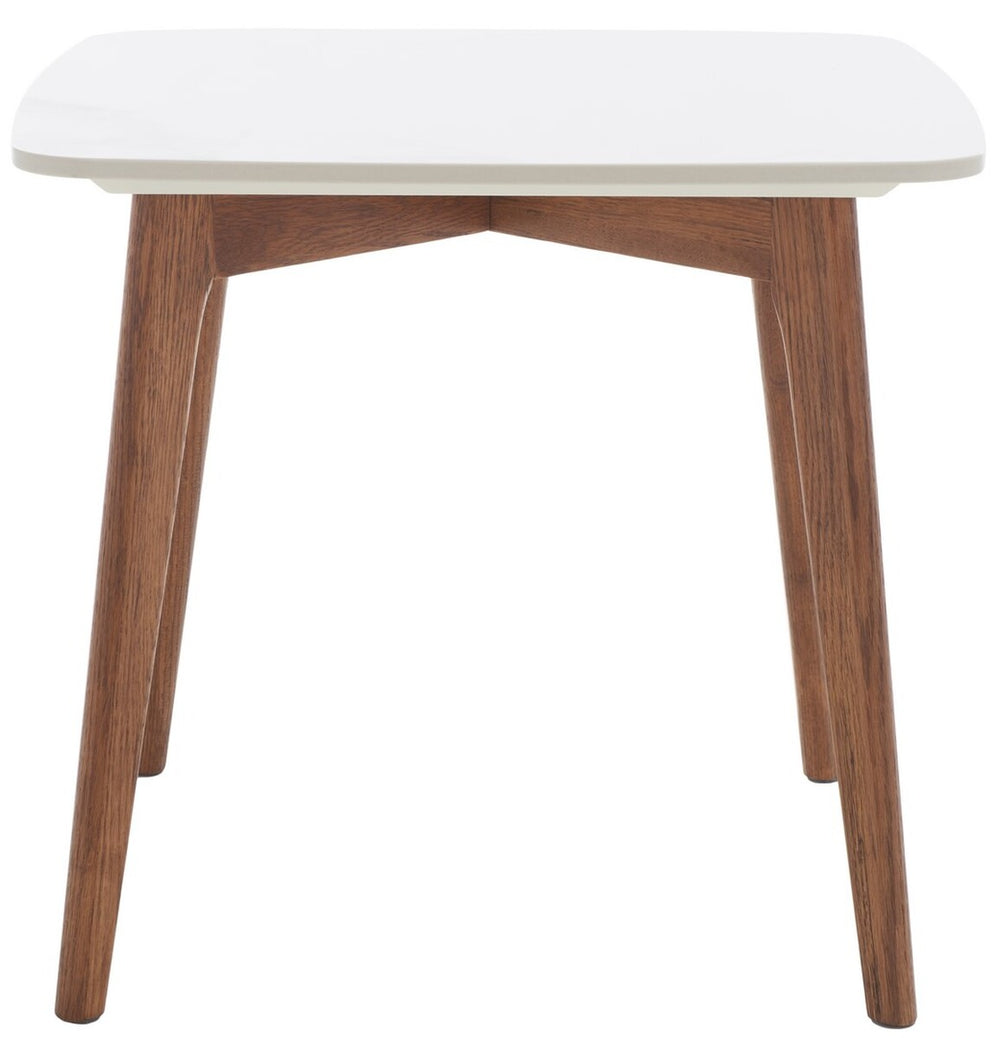 Safavieh Karina Square End Table White Ceramic Faux Marble / Walnut ACC8102A