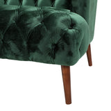 Adelia Modern Glam Tufted Velvet 3 Seater Sofa, Emerald and Walnut Noble House