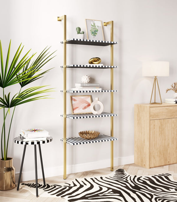 Zuo Modern Zebra MDF, Iron Modern Commercial Grade Shelf Multicolor, Gold MDF, Iron