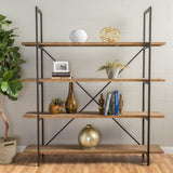 Irene Industrial 4 Shelf Firwood Bookcase, Antique and Black Copper Noble House