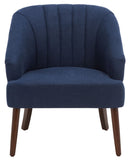 Quenton Accent Chair - Stylish Navy Linen Upholstery with Channel-Tufted Design & Walnut Legs