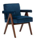 Safavieh Suri Mid Century Arm Chair Navy Walnut Wood ACH4508A