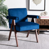 Safavieh Suri Mid Century Arm Chair Navy Walnut Wood ACH4508A