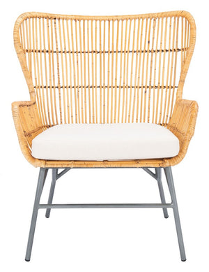 Lenu Rattan Accent Chair with Soft Cushion for Relaxed Coastal Bohemian Home Decor Retreat