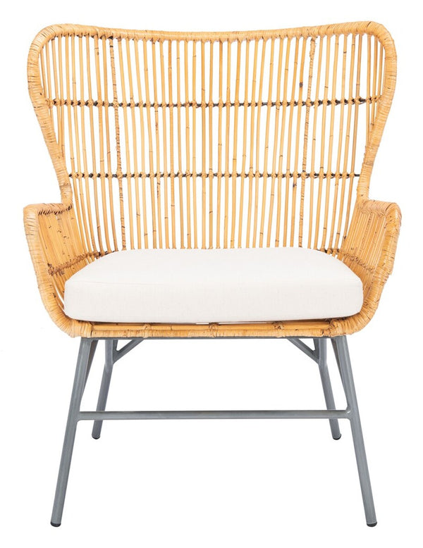 Lenu Rattan Accent Chair with Soft Cushion for Relaxed Coastal Bohemian Home Decor Retreat