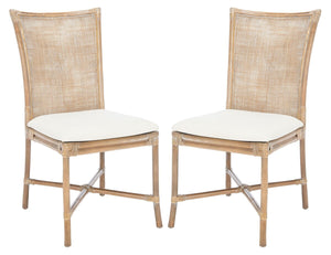 Safavieh Chiara Rattan Accent Chair with Cushion in Grey White Wash, White - Set of 2 ACH6512A-SET2