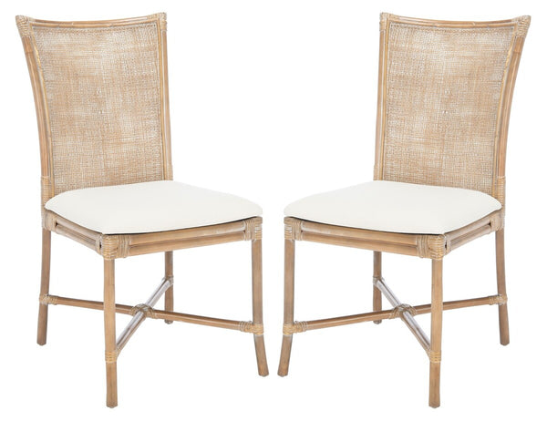 Safavieh Chiara Rattan Accent Chair with Cushion in Grey White Wash, White - Set of 2 ACH6512A-SET2