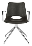 Dawn Dining Arm Chair Midcentury Modern Leather Swivel Grey Silver Polished Plywood Foam Stainless Steel PU