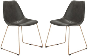 Safavieh - Set of 2 - Dorian Dining Chair Midcentury Modern Leather Grey Copper Powder Coating Plywood Foam Stainless Steel PU ACH7003A-SET2 889048316041