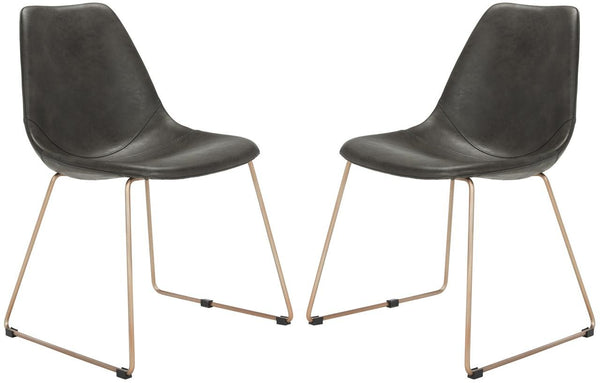 Safavieh - Set of 2 - Dorian Dining Chair Midcentury Modern Leather Grey Copper Powder Coating Plywood Foam Stainless Steel PU ACH7003A-SET2 889048316041