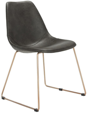 Safavieh - Set of 2 - Dorian Dining Chair Midcentury Modern Leather Grey Copper Powder Coating Plywood Foam Stainless Steel PU ACH7003A-SET2 889048316041