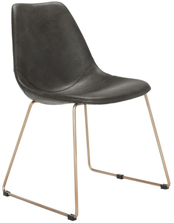 Safavieh - Set of 2 - Dorian Dining Chair Midcentury Modern Leather Grey Copper Powder Coating Plywood Foam Stainless Steel PU ACH7003A-SET2 889048316041