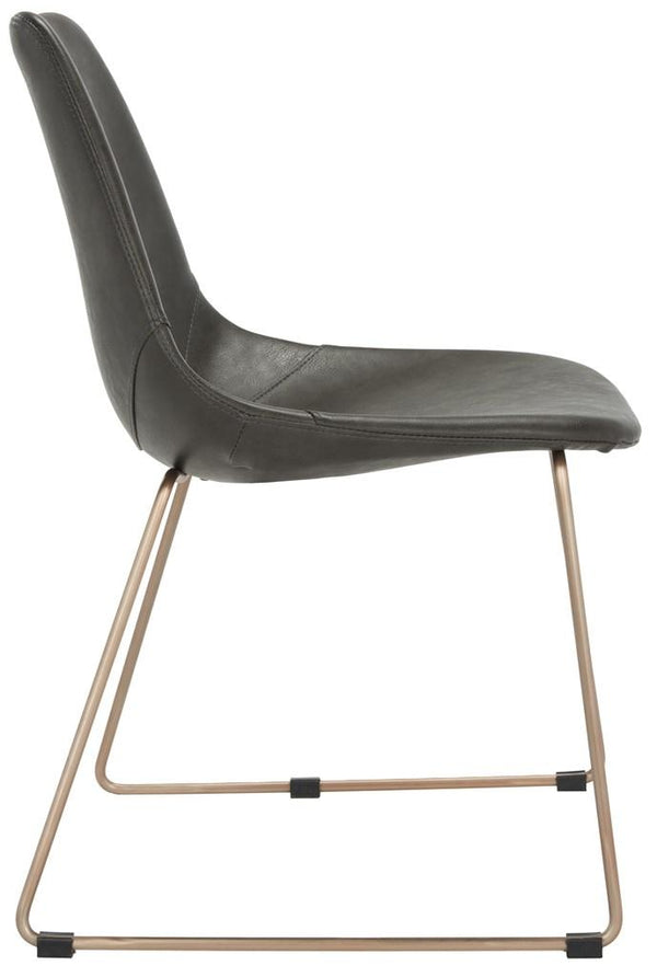Safavieh - Set of 2 - Dorian Dining Chair Midcentury Modern Leather Grey Copper Powder Coating Plywood Foam Stainless Steel PU ACH7003A-SET2 889048316041