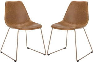 Safavieh - Set of 2 - Dorian Dining Chair Midcentury Modern Leather Light Brown Copper Powder Coating Plywood Foam Stainless Steel PU ACH7003B-SET2 889048316058