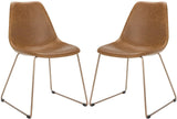 Safavieh - Set of 2 - Dorian Dining Chair Midcentury Modern Leather Light Brown Copper Powder Coating Plywood Foam Stainless Steel PU ACH7003B-SET2 889048316058