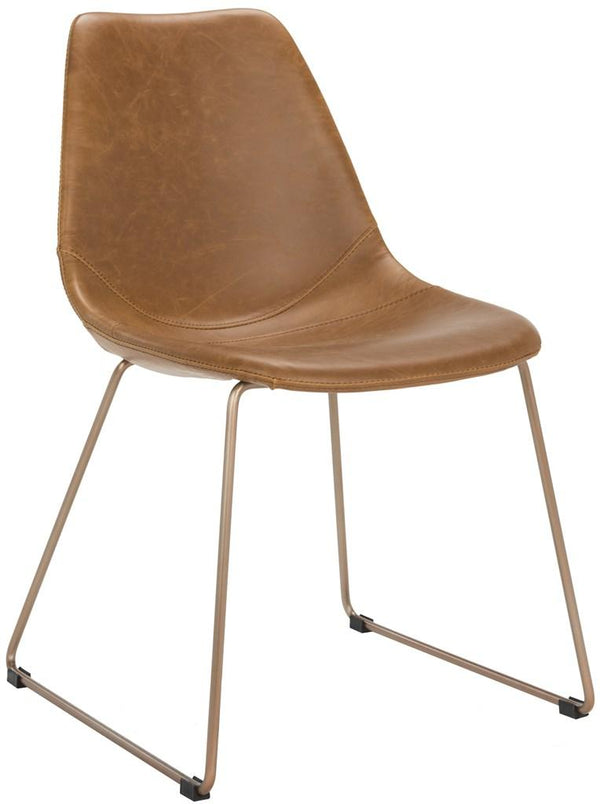 Safavieh - Set of 2 - Dorian Dining Chair Midcentury Modern Leather Light Brown Copper Powder Coating Plywood Foam Stainless Steel PU ACH7003B-SET2 889048316058