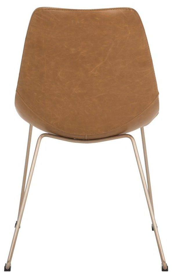 Safavieh - Set of 2 - Dorian Dining Chair Midcentury Modern Leather Light Brown Copper Powder Coating Plywood Foam Stainless Steel PU ACH7003B-SET2 889048316058