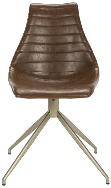Safavieh - Set of 2 - Lynette Dining Chair Midcentury Modern Leather Swivel Light Brown Brass Powder Coating Plywood FoamSteelPU ACH7006A-SET2 889048259959