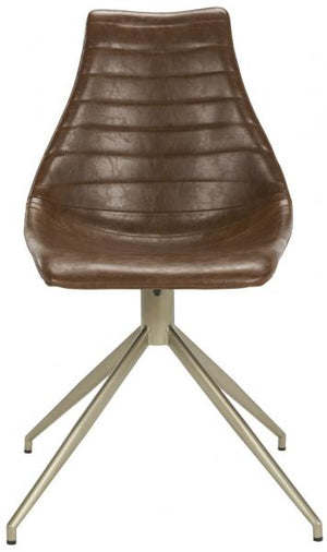 Safavieh - Set of 2 - Lynette Dining Chair Midcentury Modern Leather Swivel Light Brown Brass Powder Coating Plywood FoamSteelPU ACH7006A-SET2 889048259959