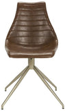 Lynette Dining Chair Midcentury Modern Leather Swivel Light Brown Brass Powder Coating Plywood FoamSteelPU - Set of 2