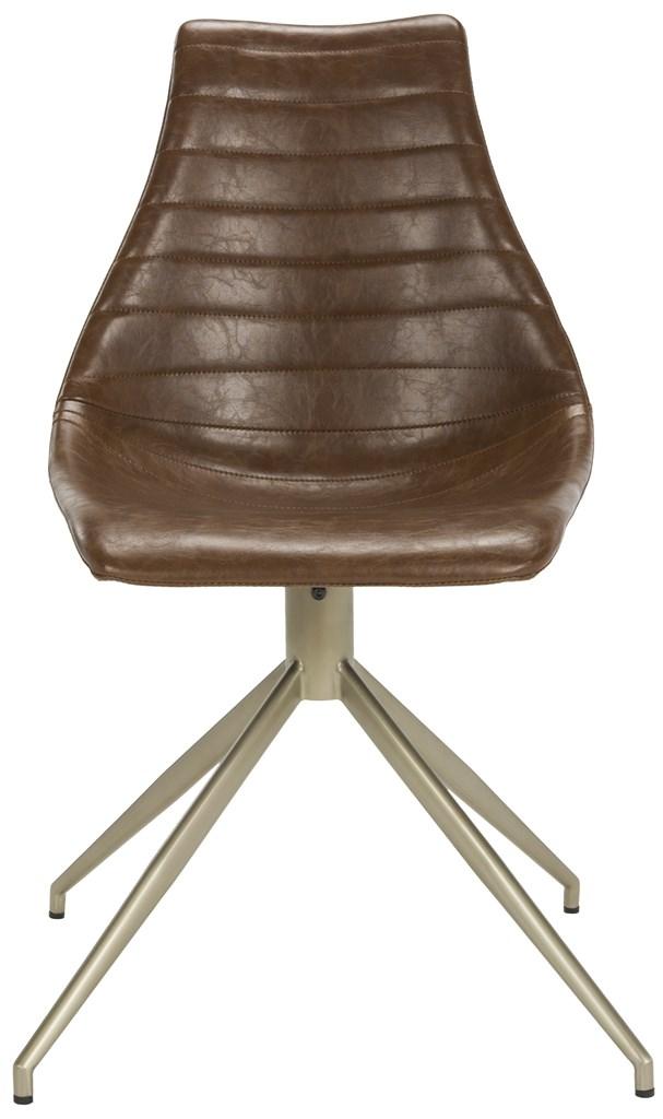 Safavieh - Set of 2 - Lynette Dining Chair Midcentury Modern Leather Swivel Light Brown Brass Powder Coating Plywood FoamSteelPU ACH7006A-SET2 889048259959