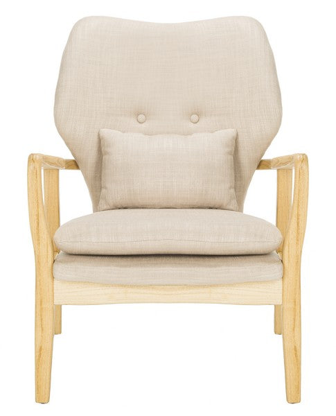 Safavieh Tarly Accent Chair Beige Natural Wood NC Coating Elm Foam Viscose Polyester ACH9500B 889048400368