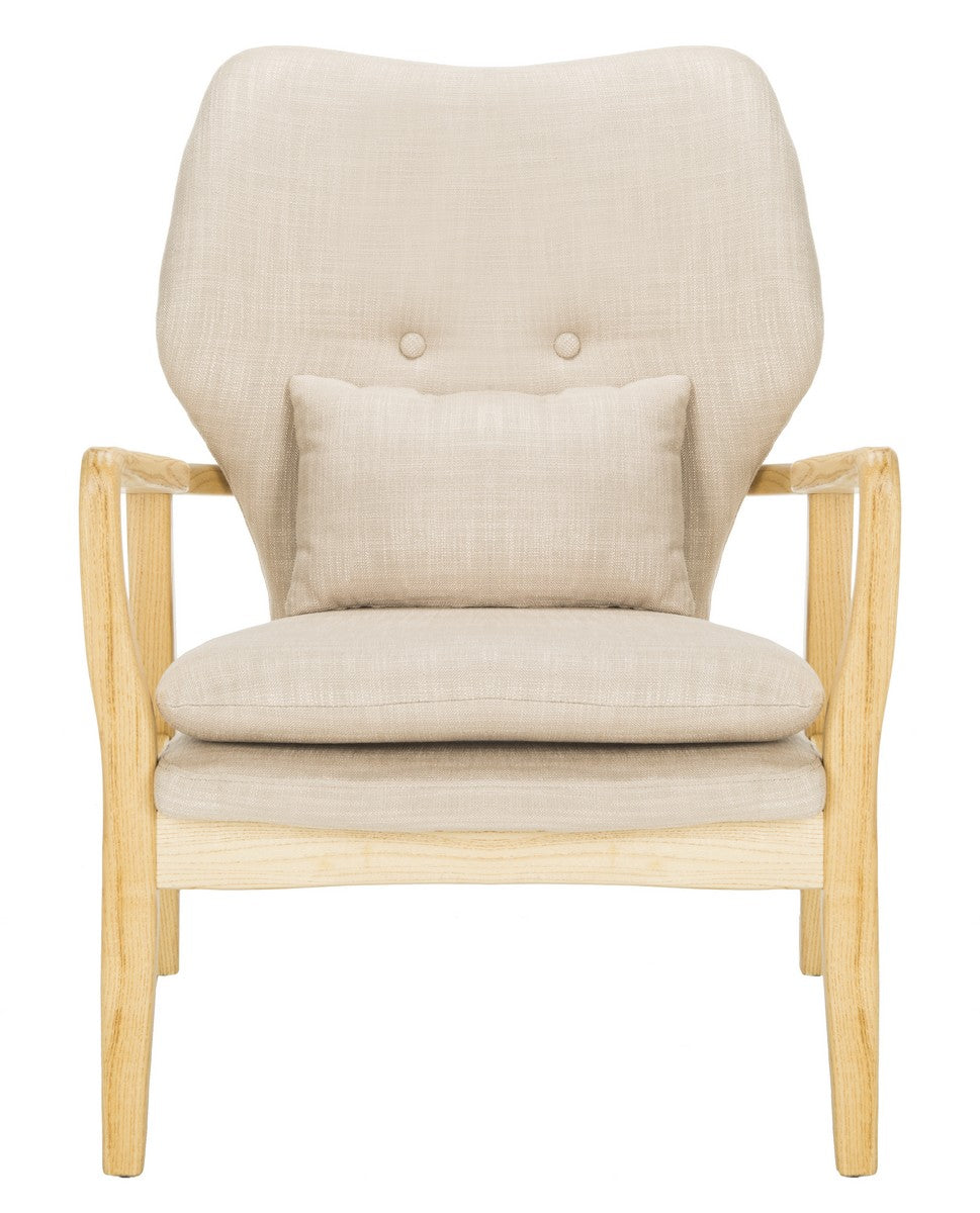 Safavieh Tarly Accent Chair Beige Natural Wood NC Coating Elm Foam Viscose Polyester ACH9500B 889048400368