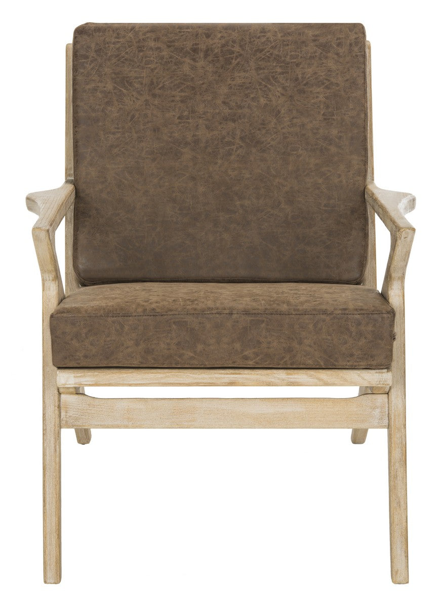 Safavieh Varys Accent Chair Light Brown Natural Wood NC Coating Elm Foam PU ACH9501A 889048400382
