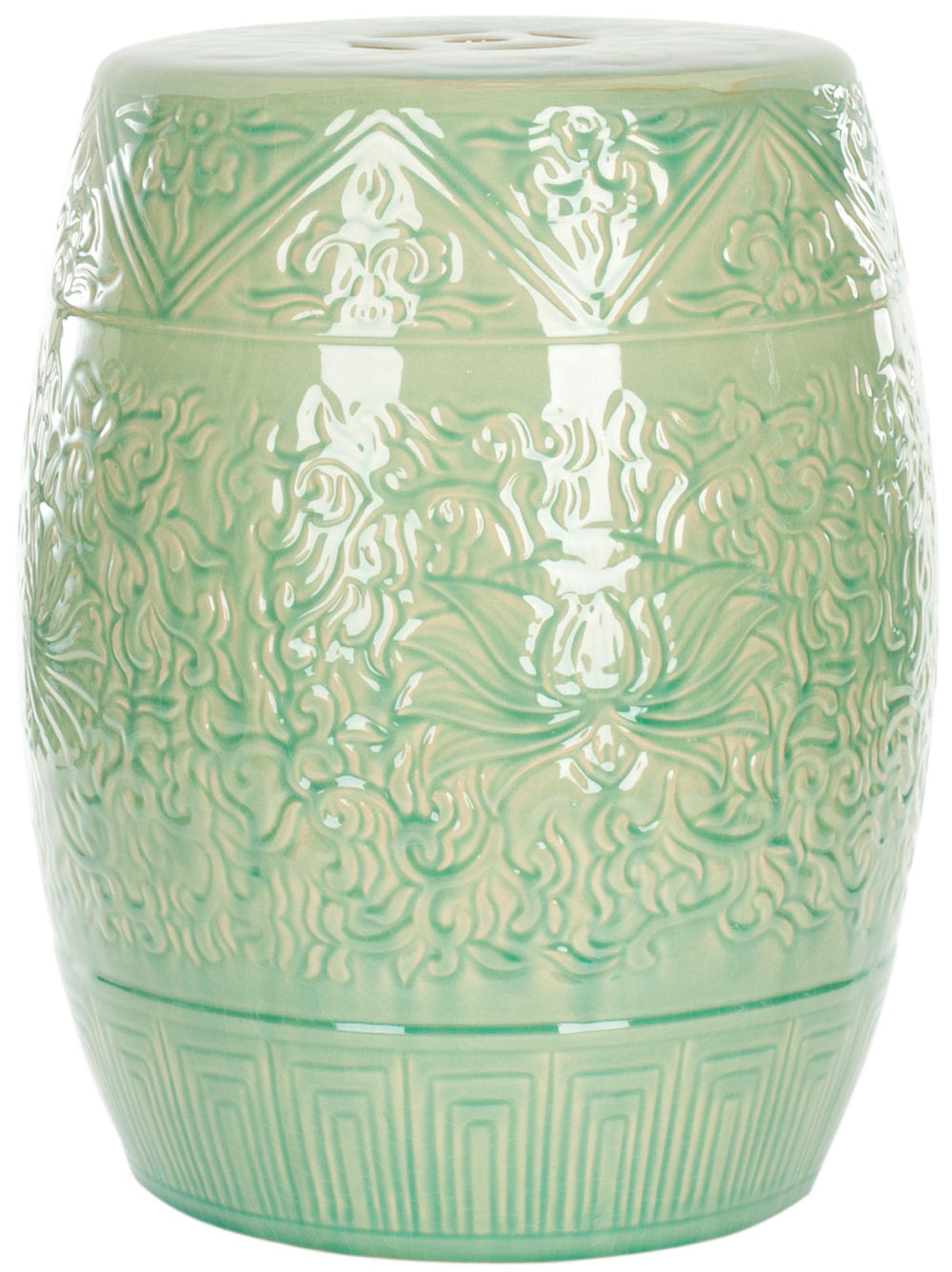 Safavieh Garden Stool Lotus Light Green Ceramic ACS4502A 683726497363