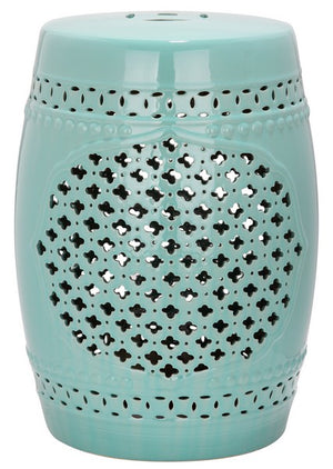 Safavieh Quatrefoil Garden Stool Four Leaf Cut Outs Light Blue Ceramic ACS4506C 683726419471