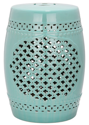 Safavieh Quatrefoil Garden Stool Four Leaf Cut Outs Light Blue Ceramic ACS4506C 683726419471