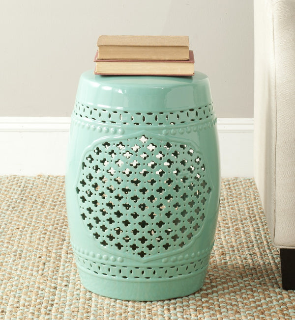 Safavieh Quatrefoil Garden Stool Four Leaf Cut Outs Light Blue Ceramic ACS4506C 683726419471