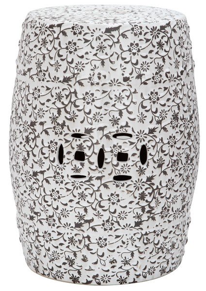 Safavieh Garden Stool Flower and Vine White Pattern Ceramic ACS4511A 683726421047