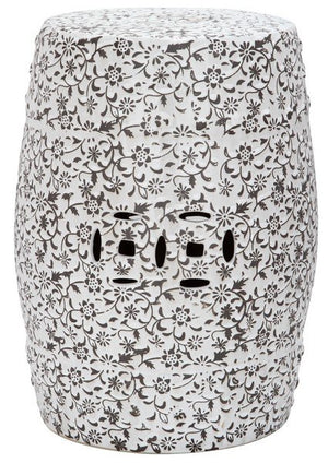Safavieh Garden Stool Flower and Vine White Pattern Ceramic ACS4511A 683726421047